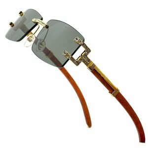 Men Sunglasses Square Frameless Classic Fashion Gold Frame Rapper Icedout Lentes